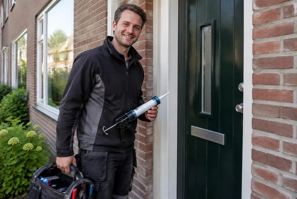 Vakman van Kitbedrijf Kockengen bij de voordeur van een woning